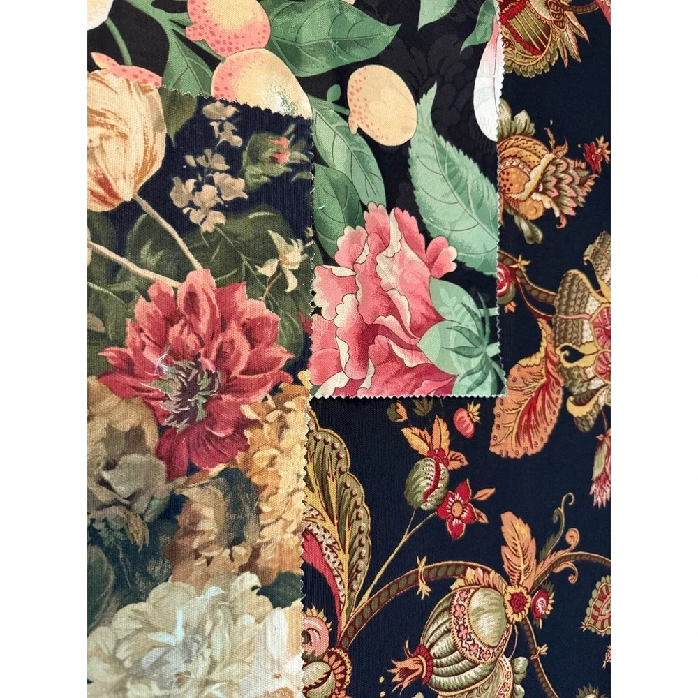 Lot of 3 dark VTG BOTANICAL FLORAL print design fabrics plants  25
